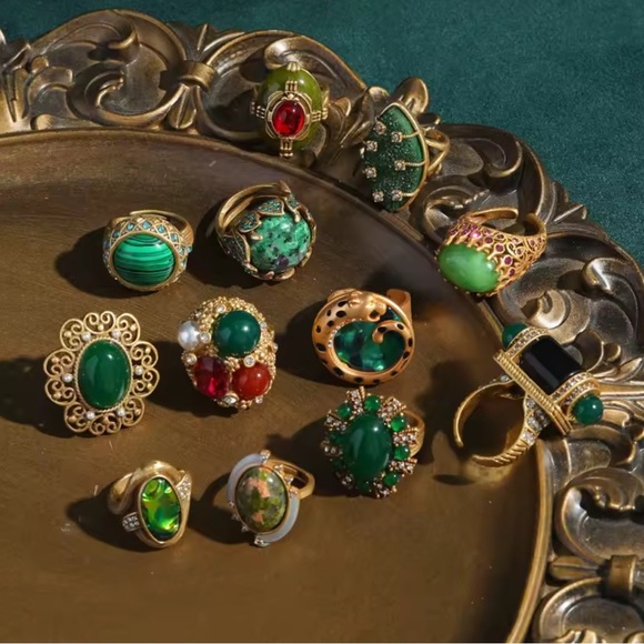 Imperial Jade Emerald Dynasty Antique Brass Masterpiece Ring - Picture 6 of 6